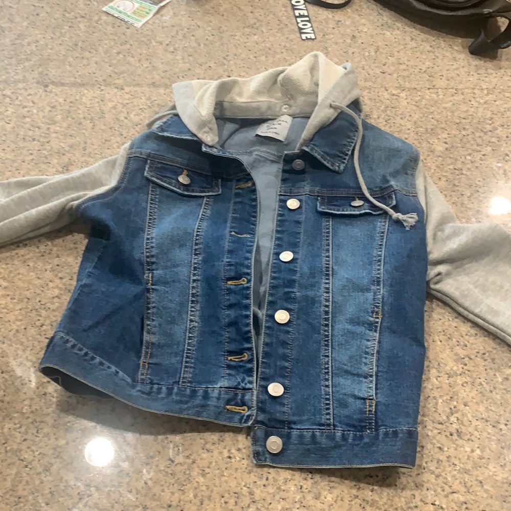 Jean jacket with removable hood, gender neutral